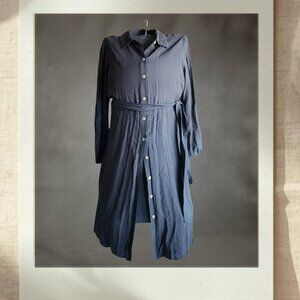 Nine West Button Front Black Midi Dress XXL Belted